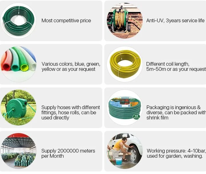 PVC Fiber Braided Reinforced Flexible Garden Water Pipe Hose with Brass Connector